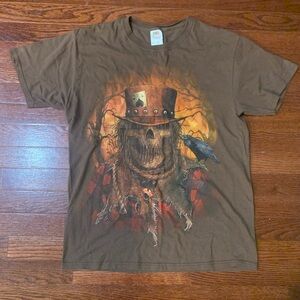 HALLOWEEN SCARY SCARECROW BROWN T-SHIRT MEN’S MEDIUM FRUIT OF THE LOOM